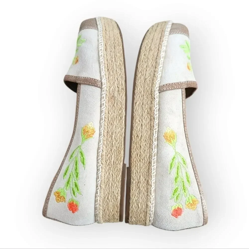 Jax & Bard Suede Floral Embroidered Platform Espadrilles 40